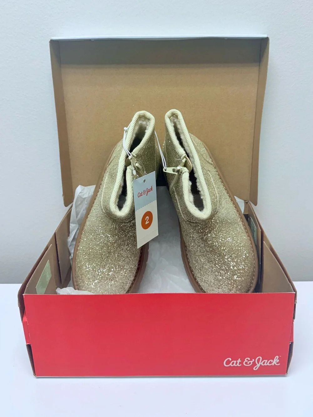 Cat & Jack Girls Size 2 Gold Glitter Ankle Boots Faux Suede Style Honor Boots